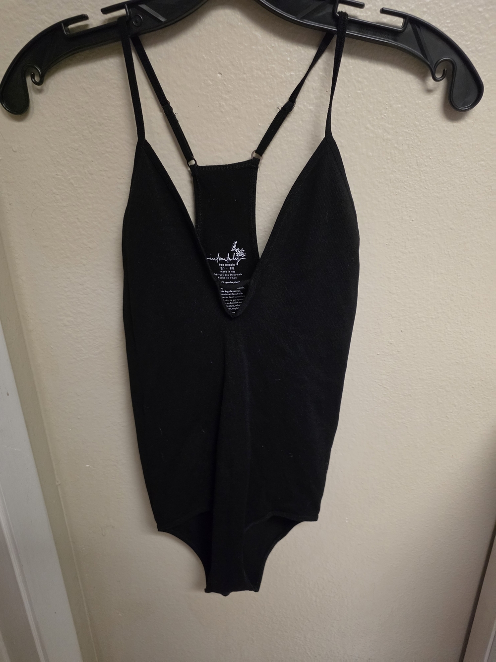 Free People Black Deep V Strappy Bodysuit